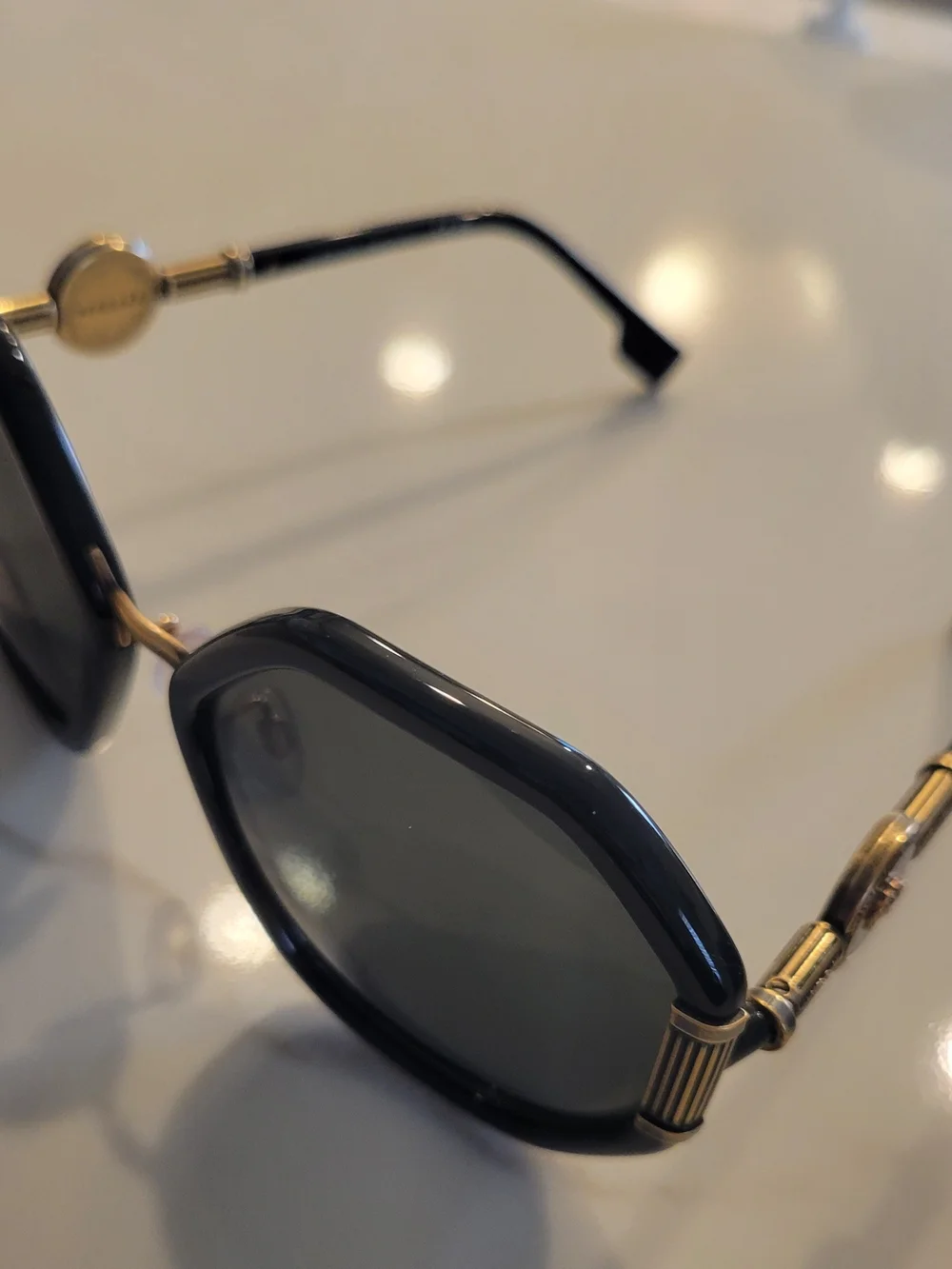 Versace Black and Gold Medusa Round Sunglasses